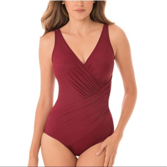 Miraclesuit Oceanus Slimming V-Neck Pompei Red One-Piece Swimsuit - Picture 1 of 11
